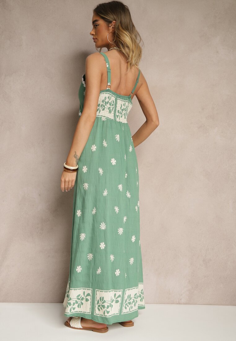cflo Rochie Verde din Viscoză Decorată cu Motiv Geometric Lunessa
