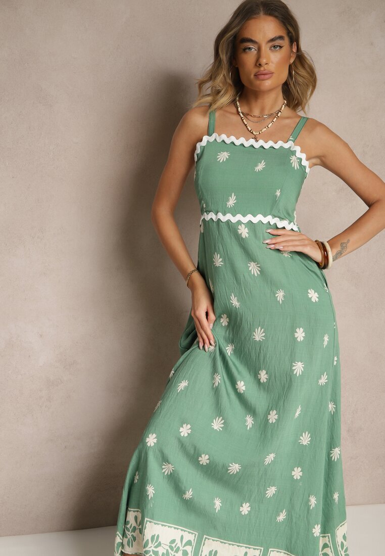 cflo Rochie Verde din Viscoză Decorată cu Motiv Geometric Lunessa