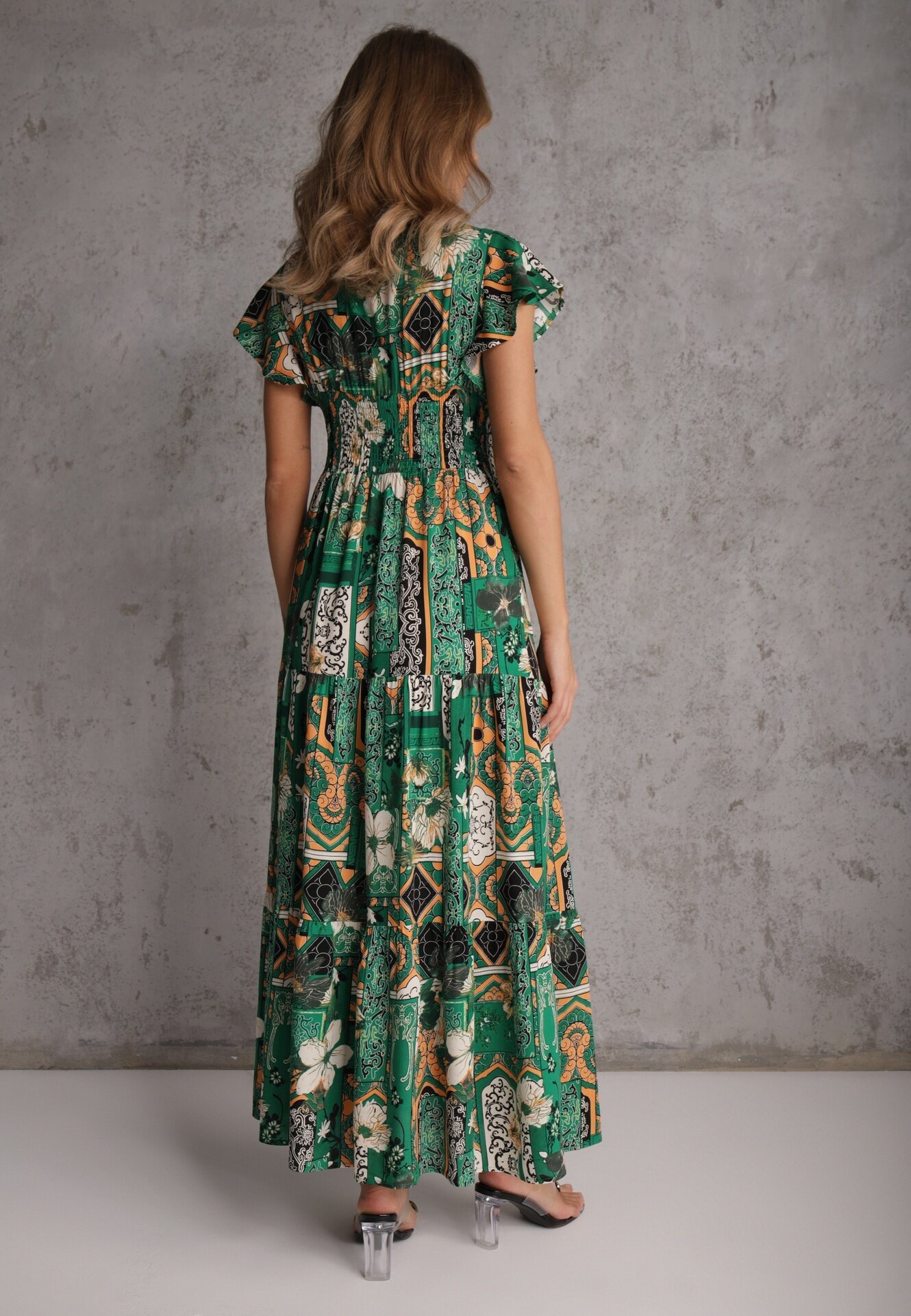 cflo Rochie Verde din Viscoză Maxi cu Elastic în Talie Weha