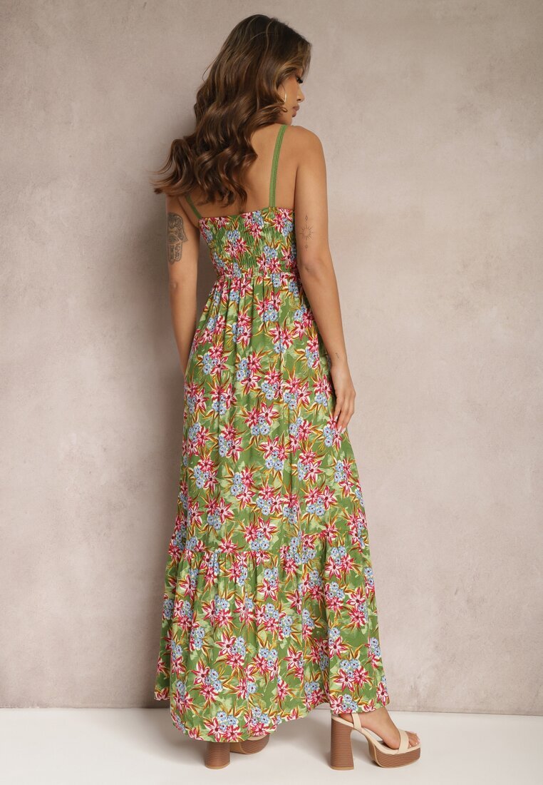 cflo Rochie Verde închisă Cloș Maxi din Viscoză cu Imprimeu Floral cu Bretele Roisintia