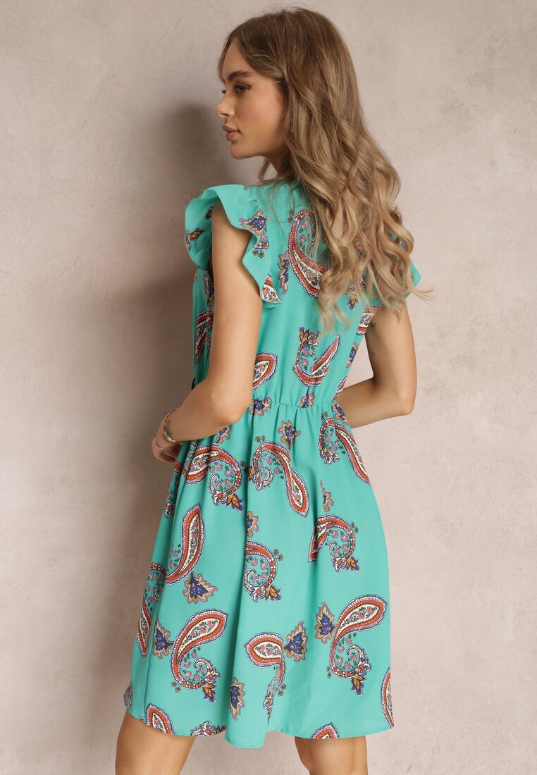 cflo Rochie verde mentă cloș mini cu model Paisley Rachelli