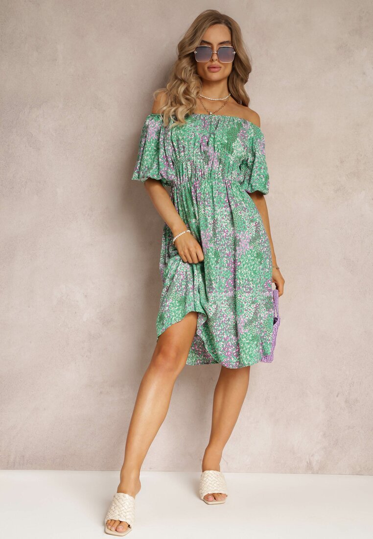 cflo Rochie Verde Midi Spaniolă cu elastic în talie din Viscoză Slaniesa