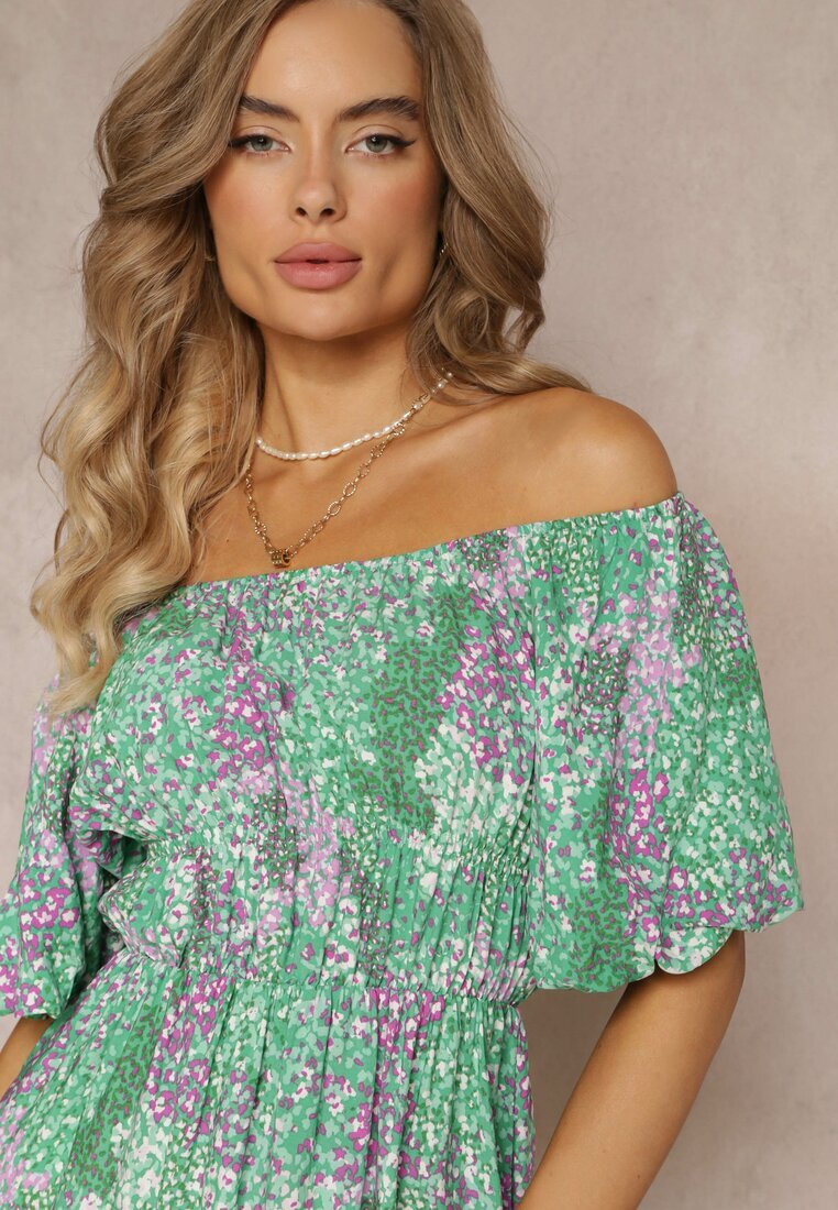cflo Rochie Verde Midi Spaniolă cu elastic în talie din Viscoză Slaniesa