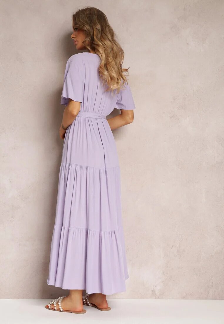 cflo Rochie Violet Cloș cu Volan și Cordon Adotine