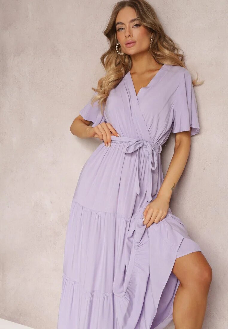 cflo Rochie Violet Cloș cu Volan și Cordon Adotine