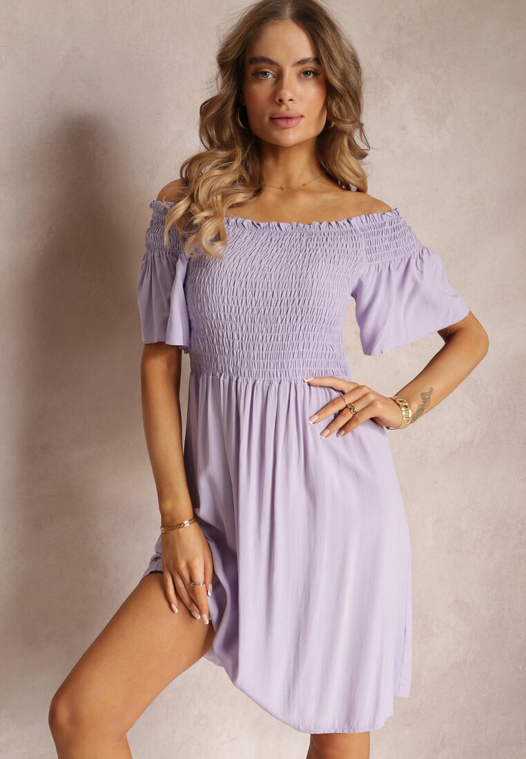cflo Rochie Violetă Spaniolă Mini din Vâscoză Folna