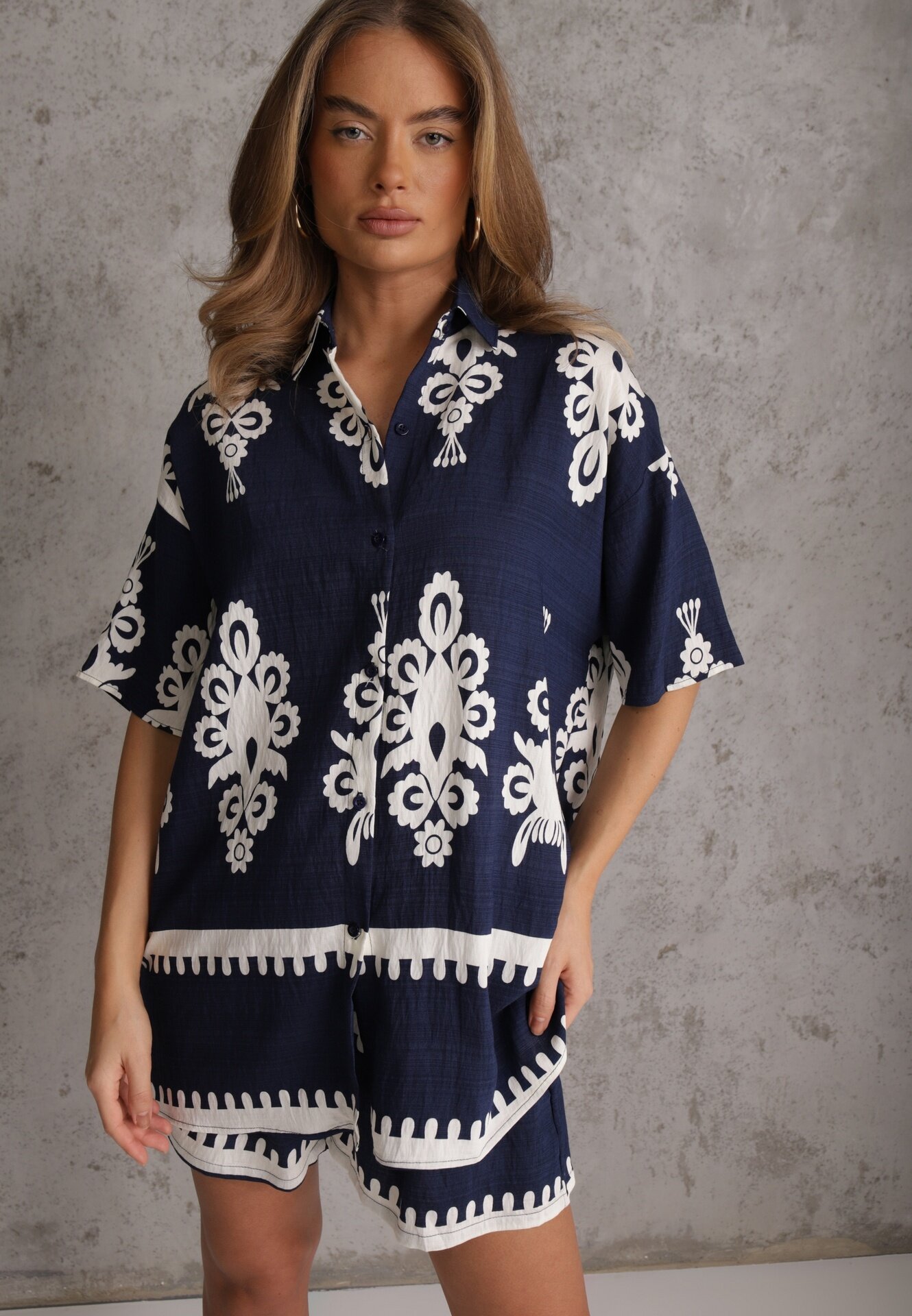 cflo Set Bleumarin cu Model Rustic cu Pantaloni Scurți și Cămașă Tosnea