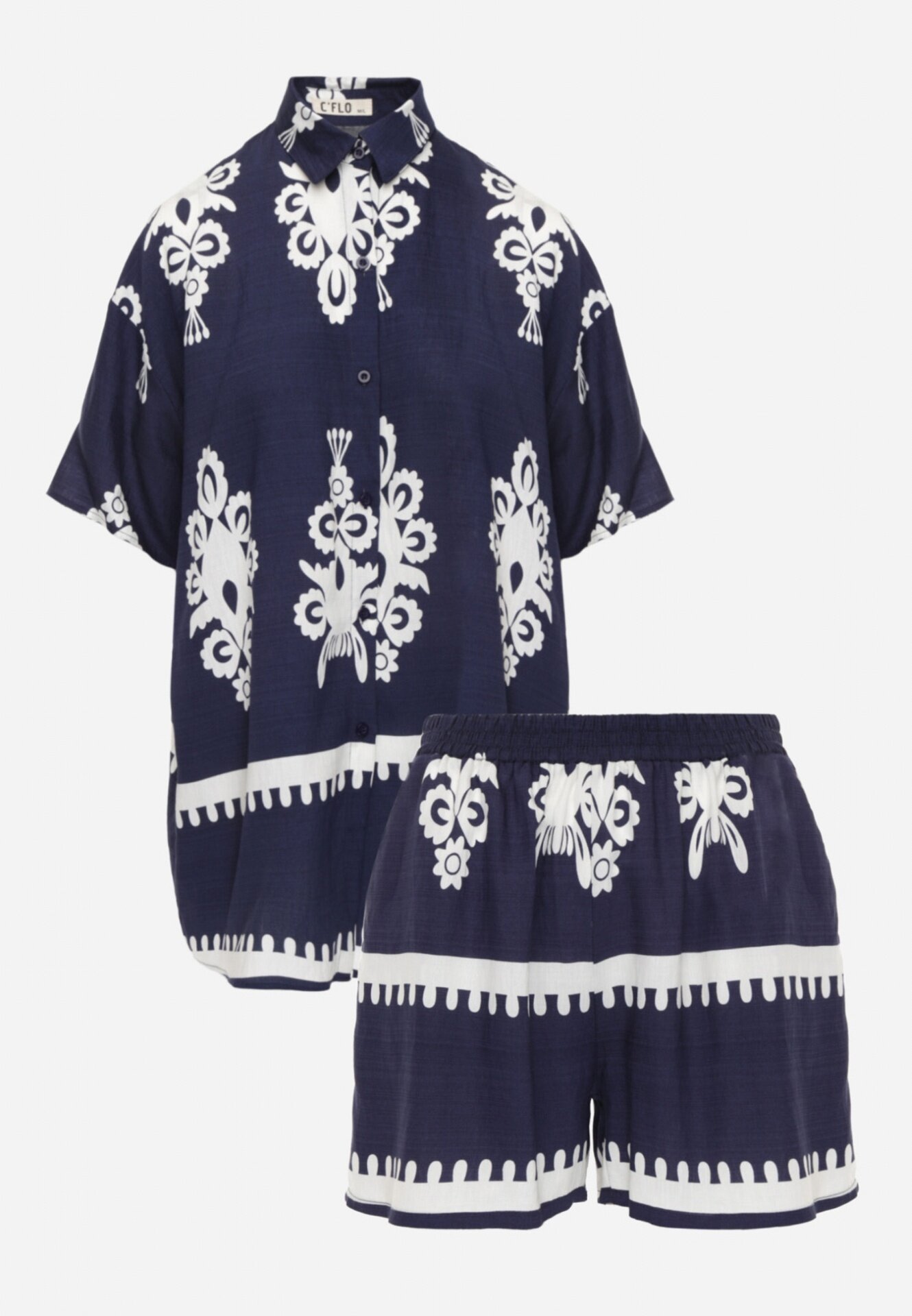 cflo Set Bleumarin cu Model Rustic cu Pantaloni Scurți și Cămașă Tosnea