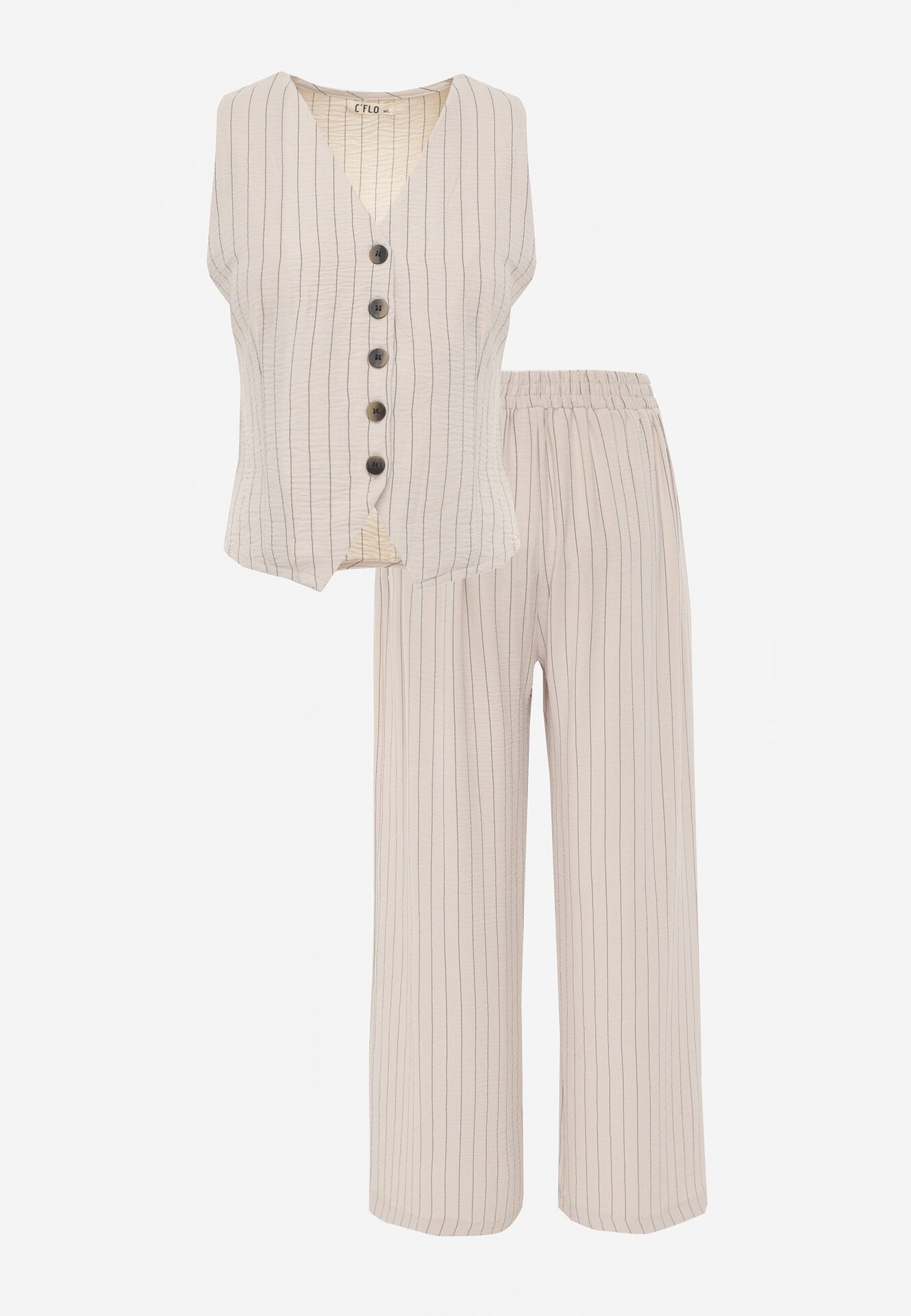 cflo Set de costum din vâscoză de vară în dungi vestă și pantaloni Ampone Bej