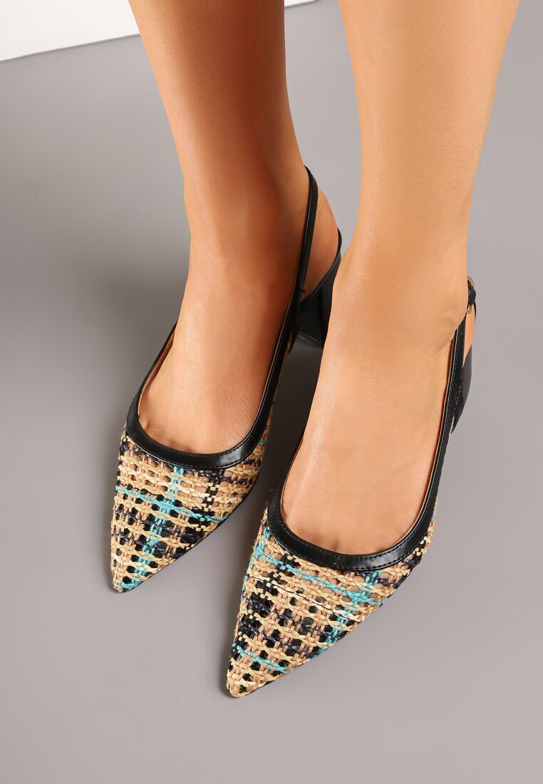 chiara foscari Sandale Negre cu toc gros Slingback decorate cu croșetă Novilissea