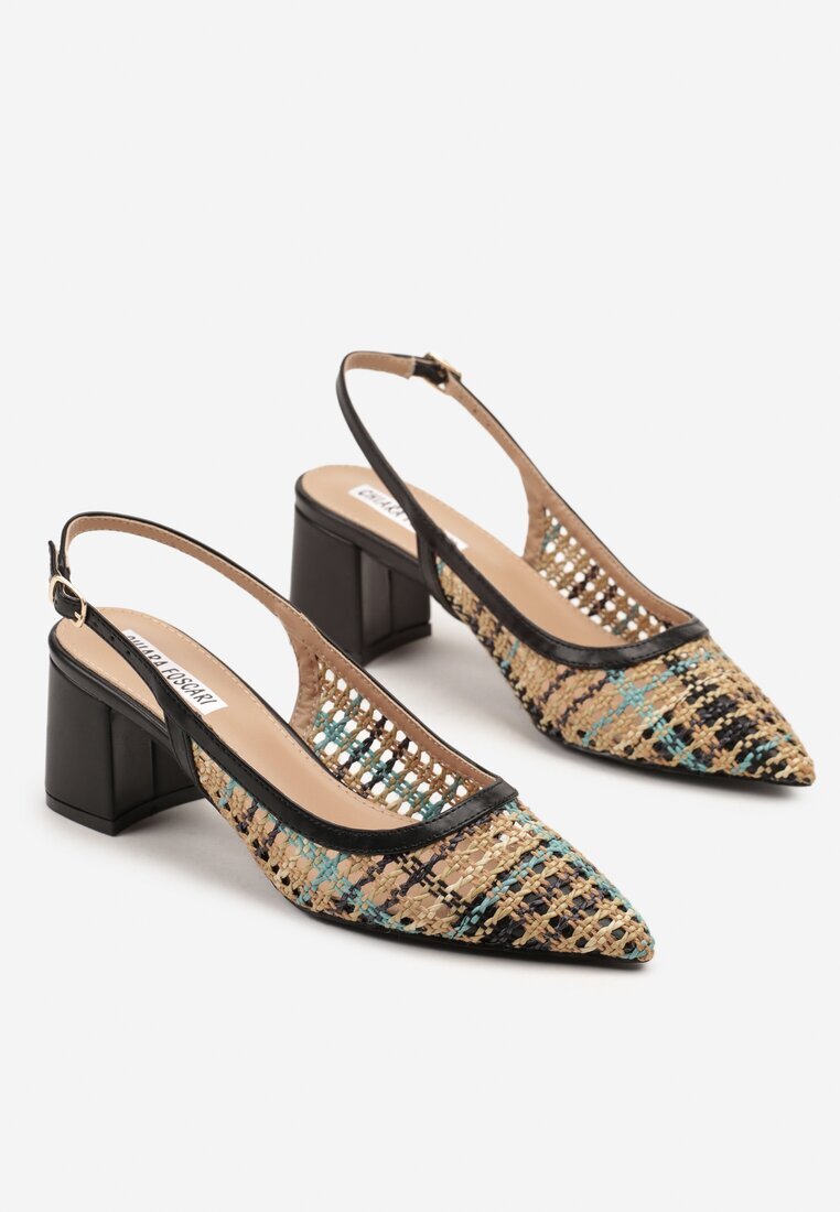 chiara foscari Sandale Negre cu toc gros Slingback decorate cu croșetă Novilissea