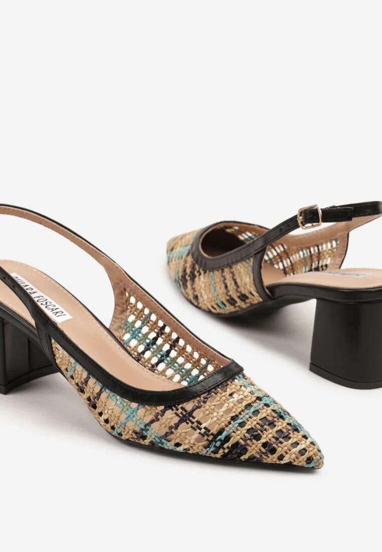 chiara foscari Sandale Negre cu toc gros Slingback decorate cu croșetă Novilissea