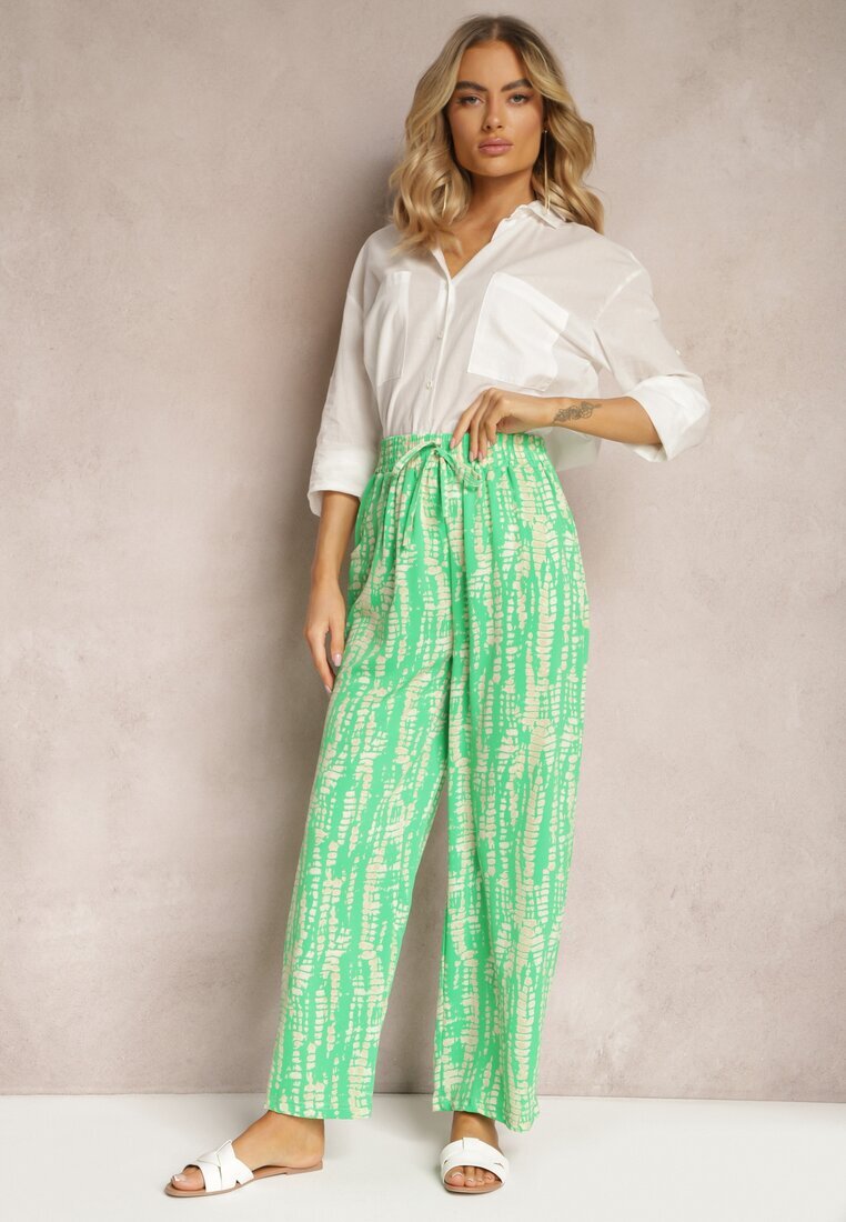 christy Pantaloni Verzi largi cu model abstract și elastic în talie Sarieta