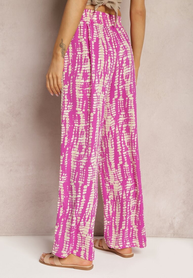 christy Pantaloni violet cu croială largă cu model abstract și bandă elastică în talie Sarieta
