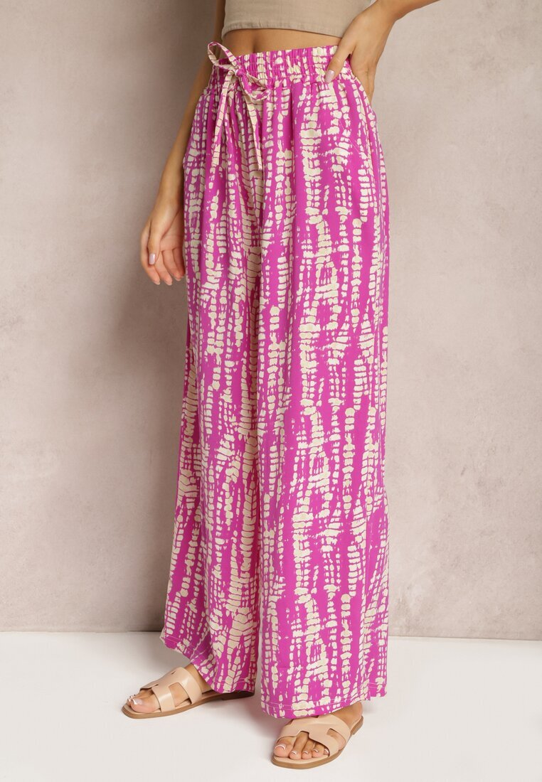 christy Pantaloni violet cu croială largă cu model abstract și bandă elastică în talie Sarieta