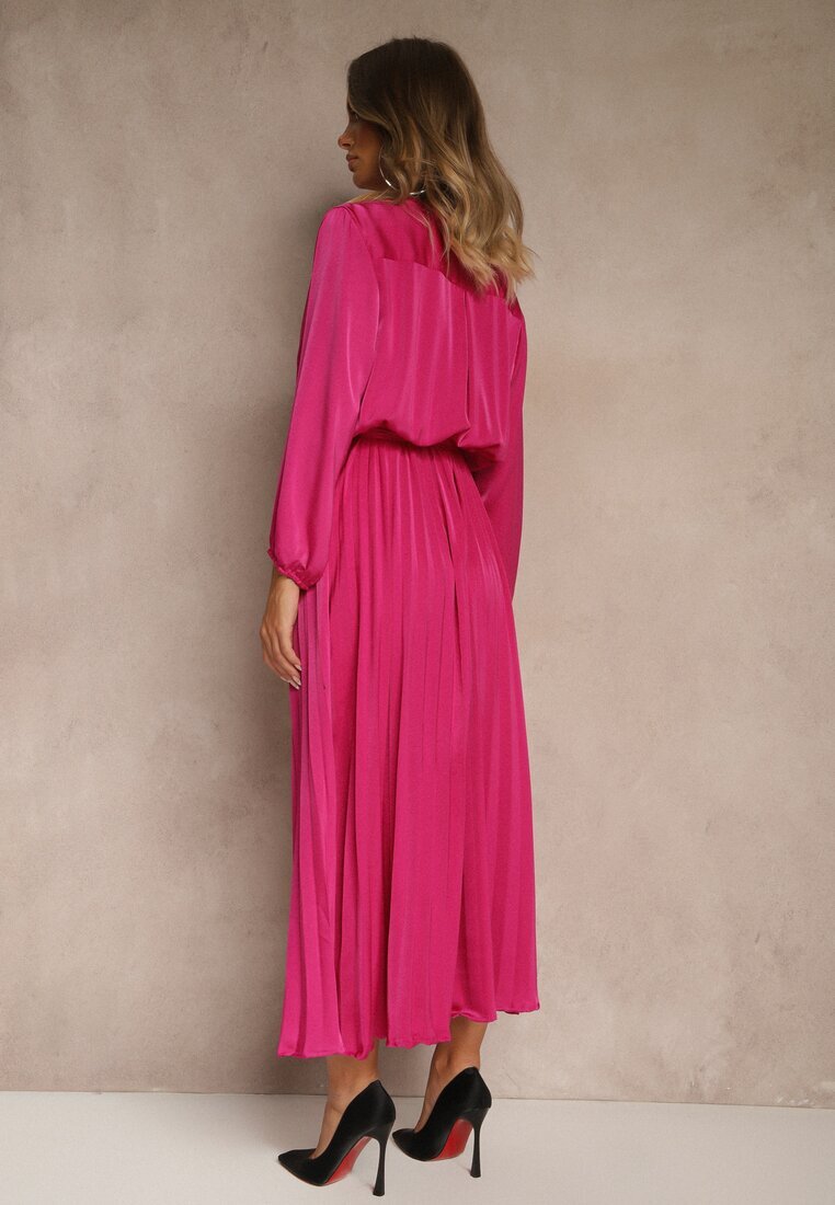 christy Rochie Maxi Fucsia cu fustă plisată și decolteu petrecut Basila