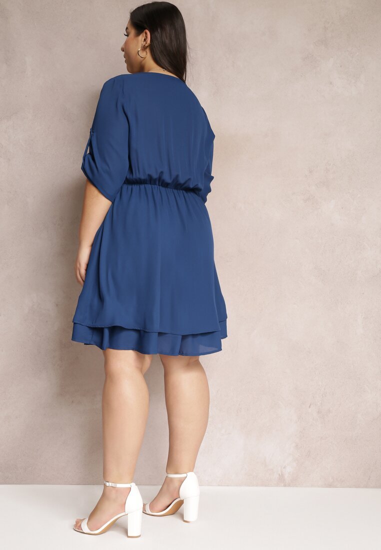 christy Rochie mini bleu-marin cu elastic în talie și inserții din dantelă Kelia
