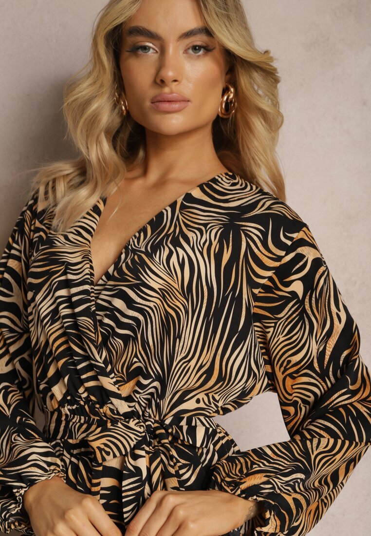 christy Rochie Negru-Maro Petrecută Lungă cu Model Abstract cu Cordon în Talie Elennora