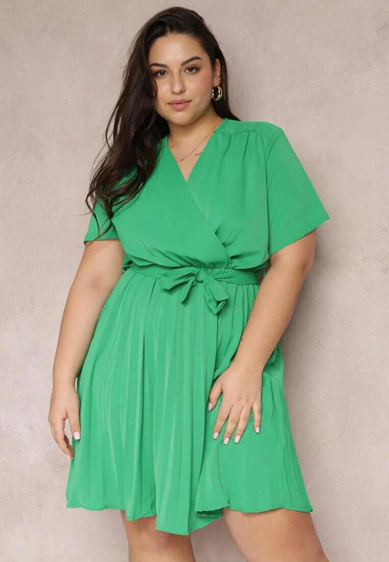 christy Rochie Verde cu Elastic în Talie și Decolteu Petrecut Azrah