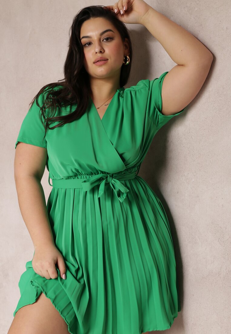 christy Rochie Verde cu Elastic în Talie și Decolteu Petrecut Azrah