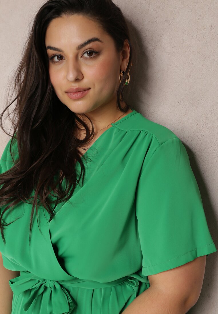 christy Rochie Verde cu Elastic în Talie și Decolteu Petrecut Azrah