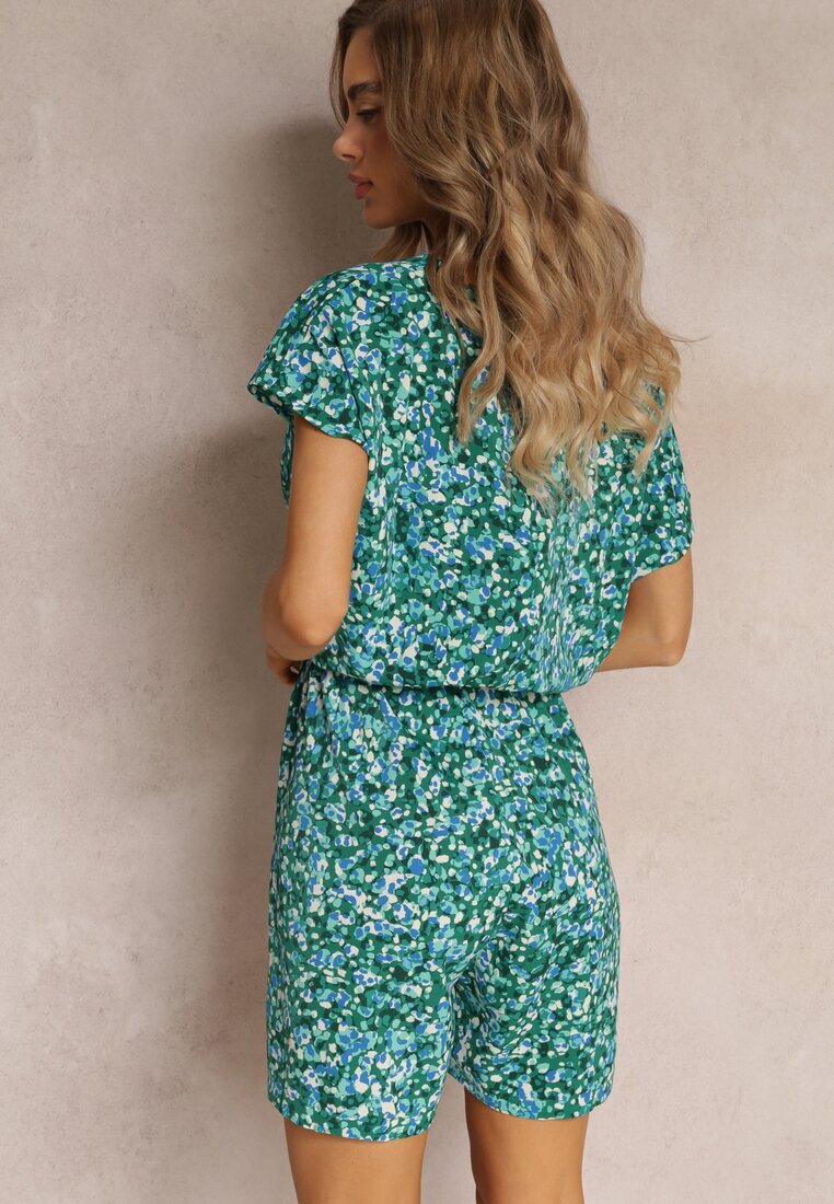 christy Salopetă Florală Verde cu mâneci scurte și pantaloni scurți Olyssa