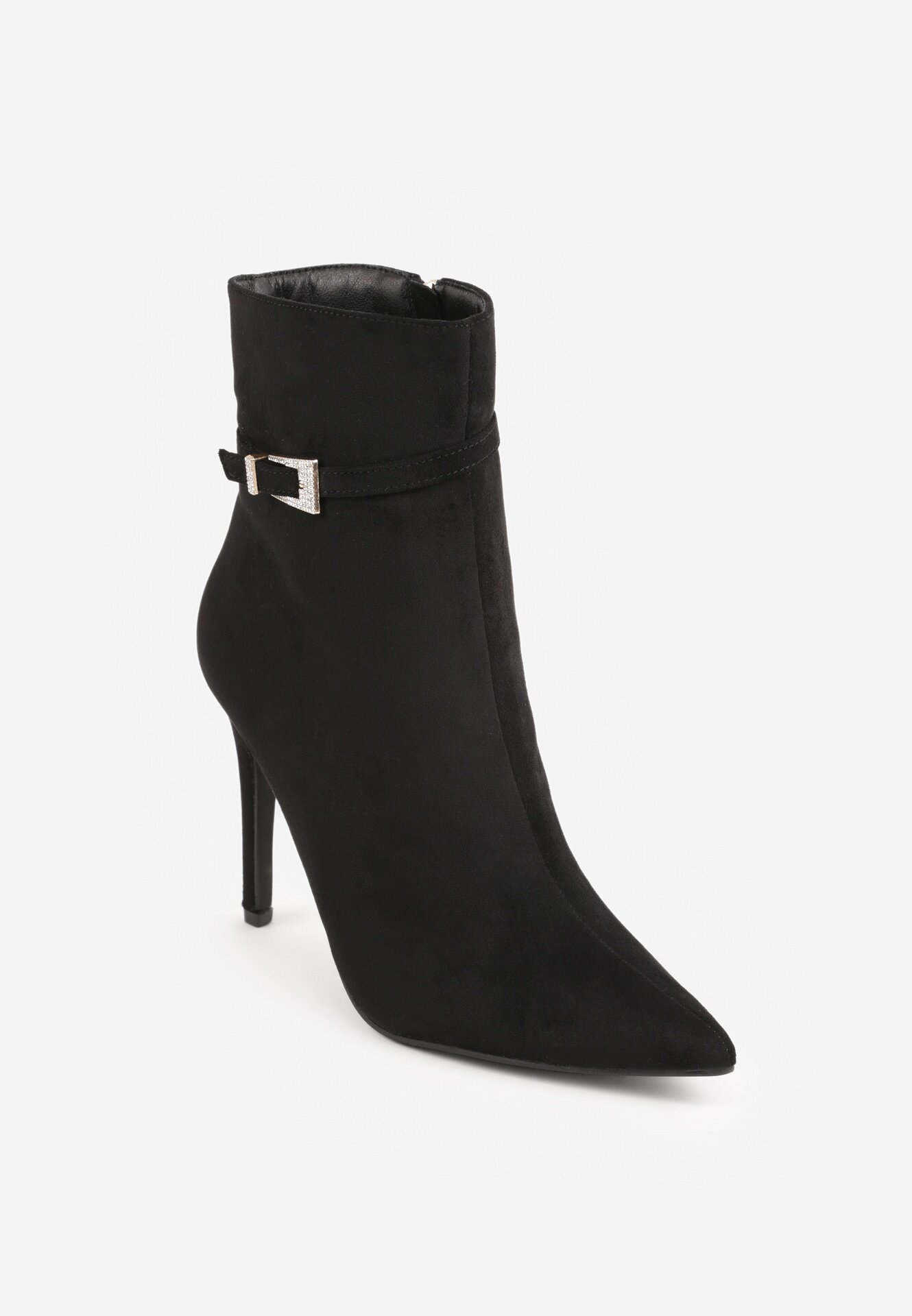 ciaodeo Botine elegante pe toc subțire decorate cu o cataramă cu strasuri Onestia Negre