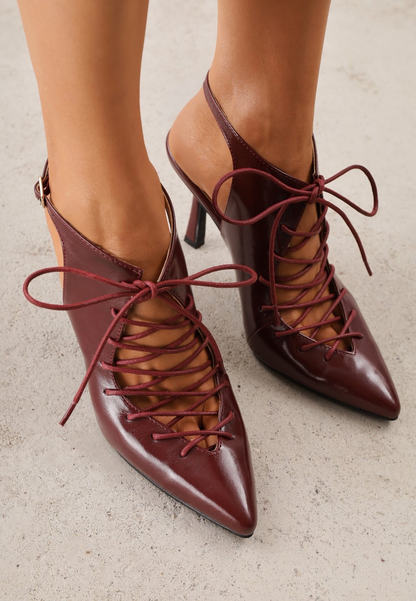 ciaodeo Pantofi cu toc slingback cu tip cravată Angellta Bordo cu roșu