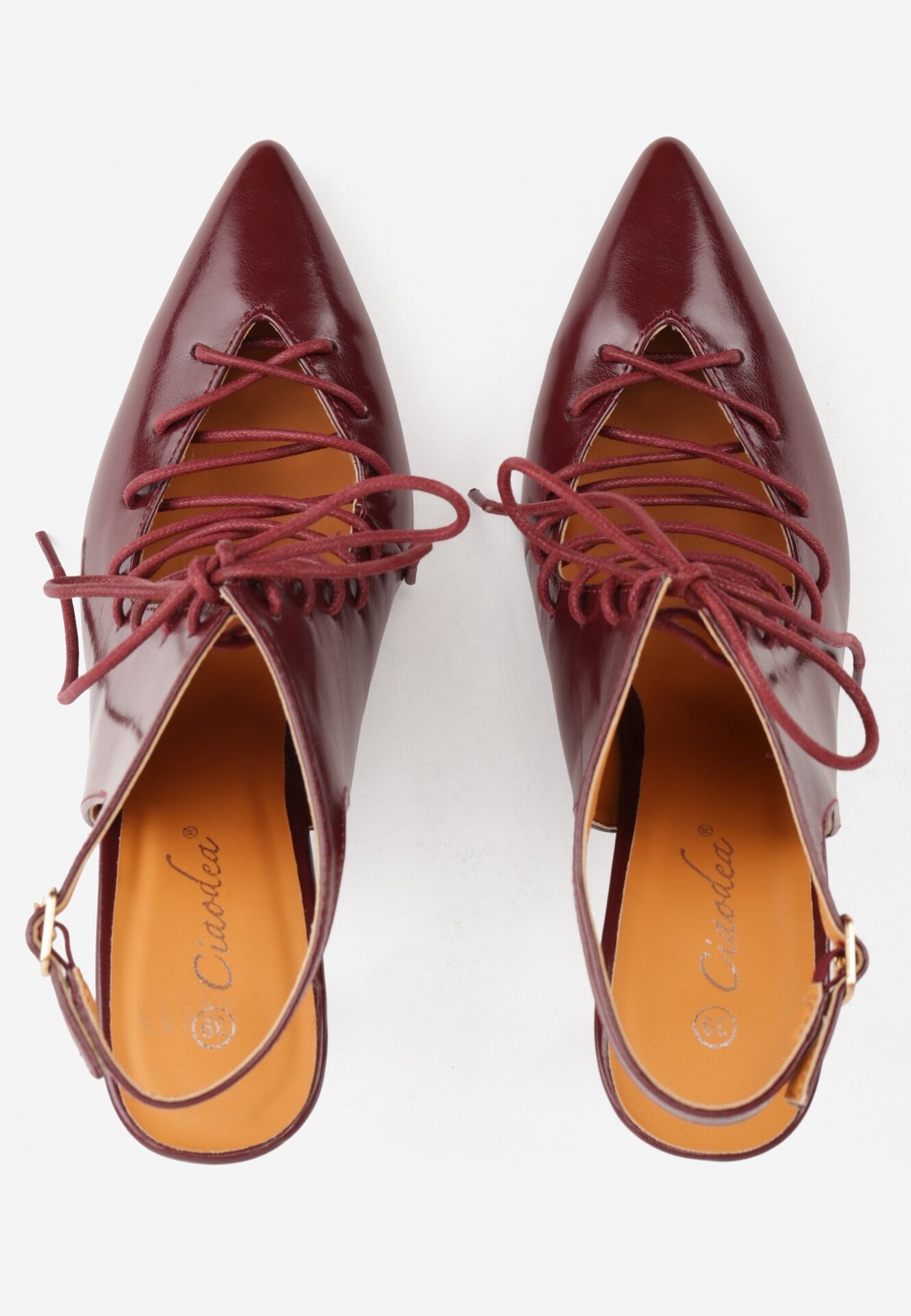 ciaodeo Pantofi cu toc slingback cu tip cravată Angellta Bordo cu roșu