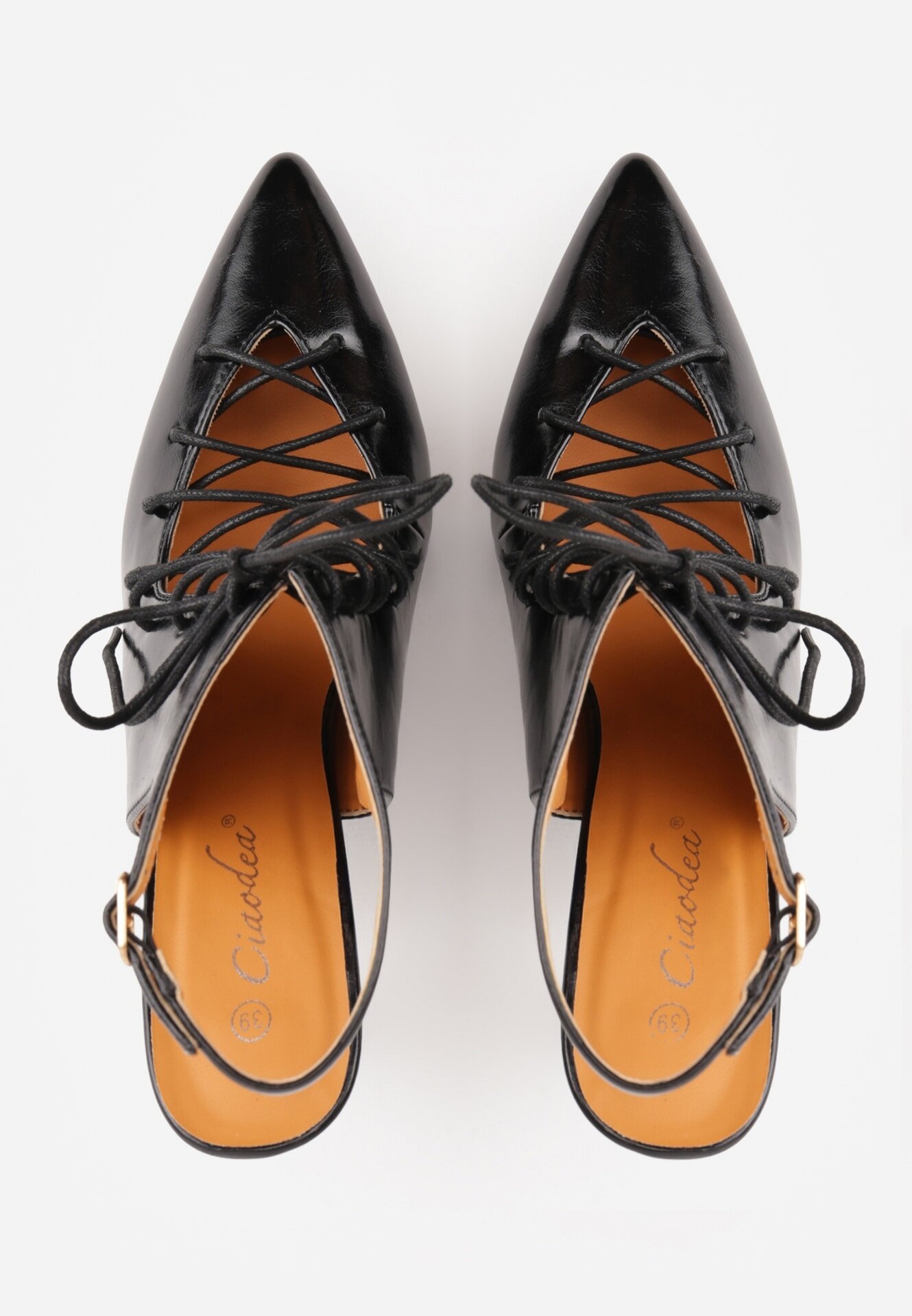 ciaodeo Pantofi cu toc slingback cu tip cravată Angellta Negri