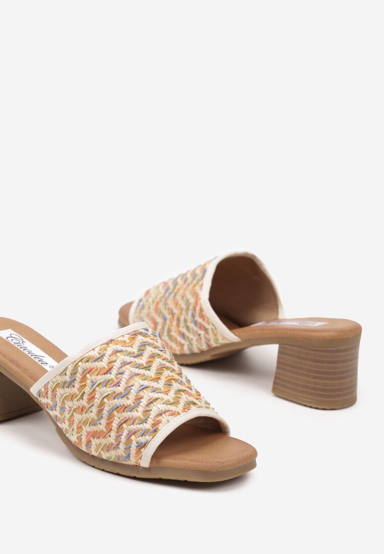 ciaodeo Papuci Bej pe Toc Bloc cu Model Geometric Florreia