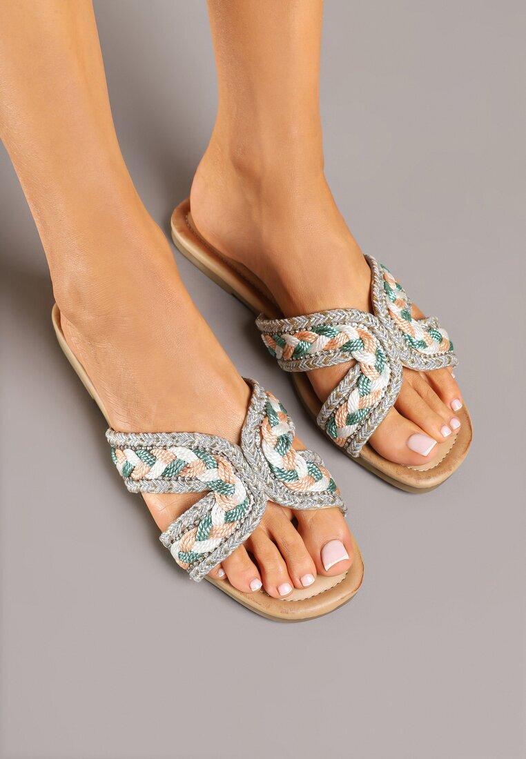 ciaodeo Papuci Verde-Bej Decorate cu Model Geometric Galirena