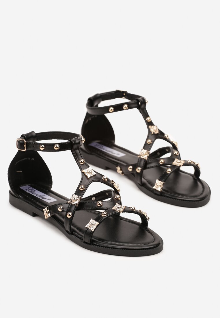 ciaodeo Sandale Negre cu Nituri Metalice Merarose