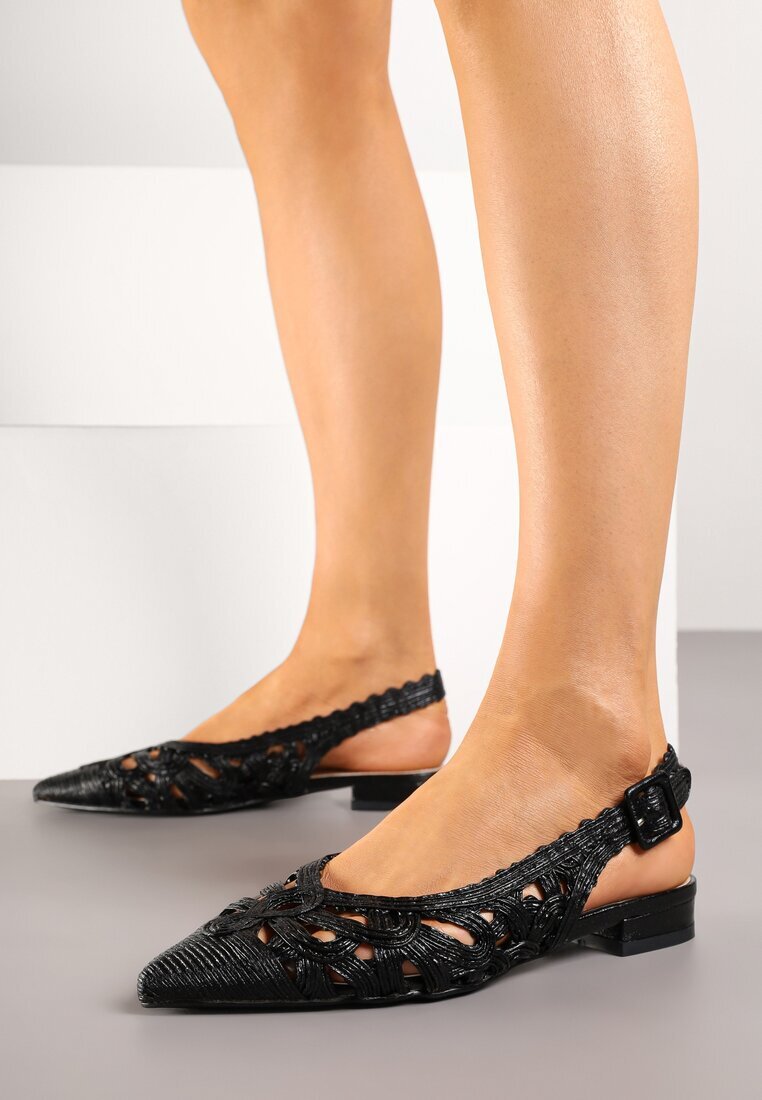 ciaodeo Sandale negre Slingback cu față croșetată cu cusături metalice Frolette