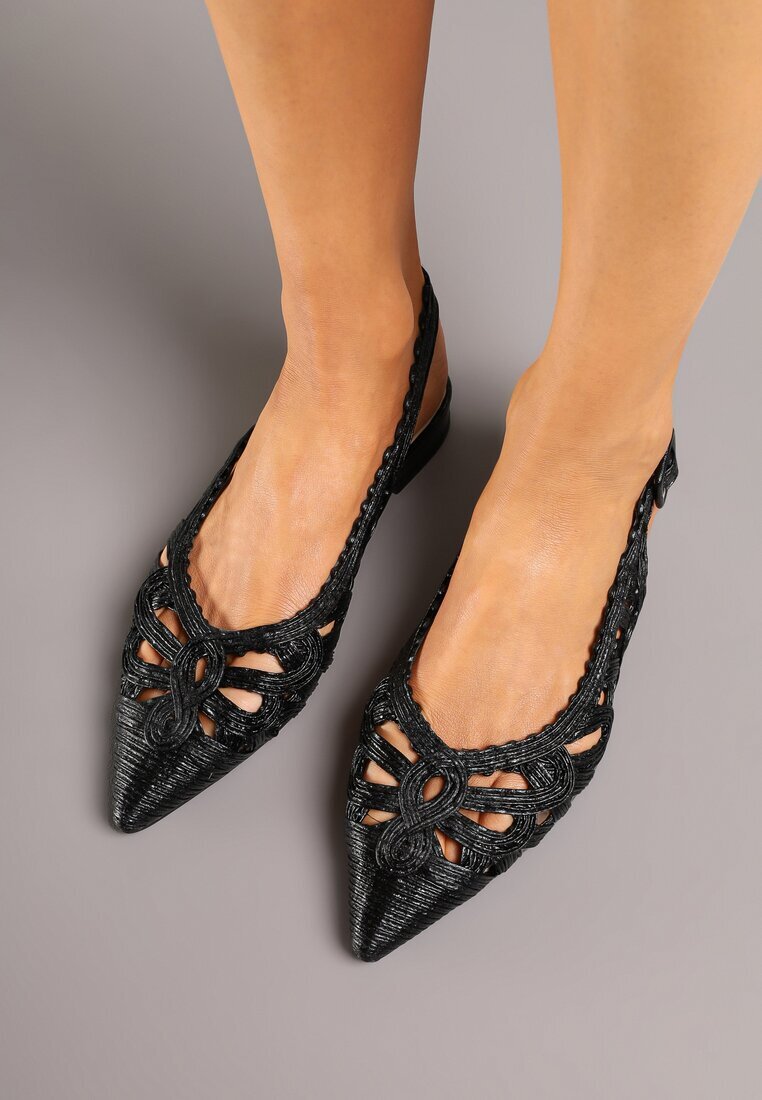 ciaodeo Sandale negre Slingback cu față croșetată cu cusături metalice Frolette