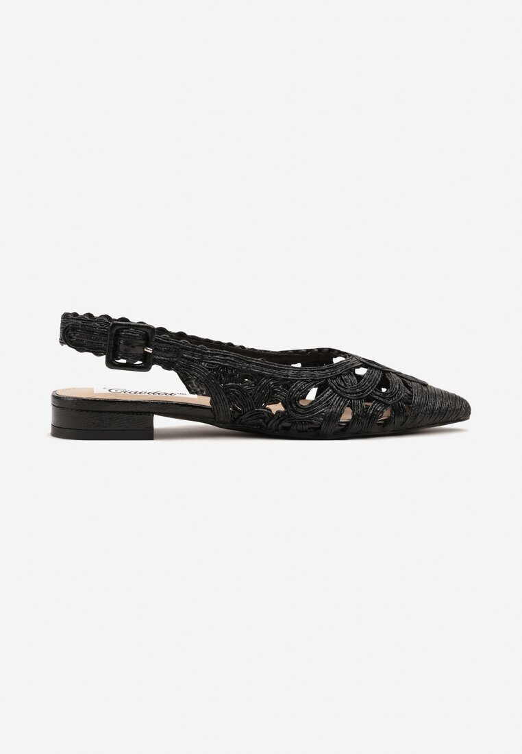 ciaodeo Sandale negre Slingback cu față croșetată cu cusături metalice Frolette