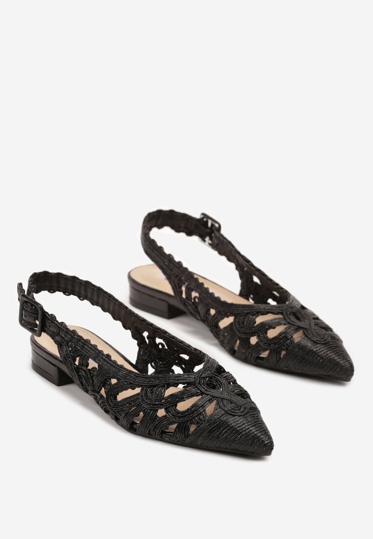 ciaodeo Sandale negre Slingback cu față croșetată cu cusături metalice Frolette