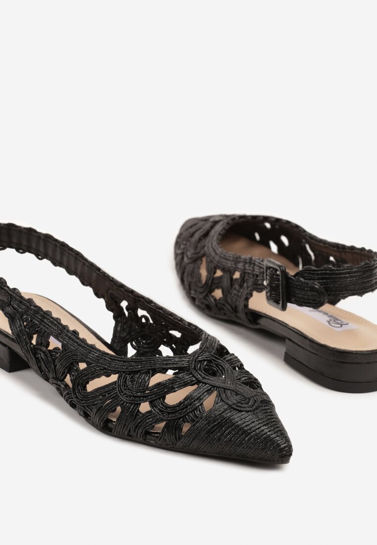 ciaodeo Sandale negre Slingback cu față croșetată cu cusături metalice Frolette