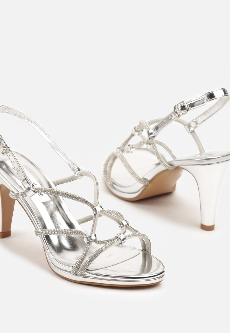 ciaodeo Sandale Stiletto Lăcuite Argintii cu barete cu cristale Zivelle