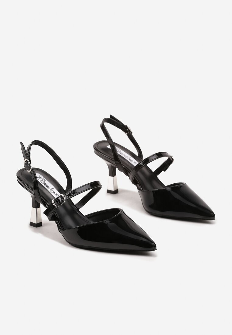 ciaodeo Stiletto Negre Slingback Decorate Cu Barete și Inserție Metalică Villexia