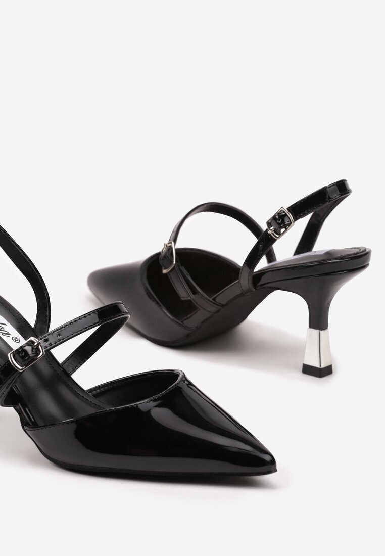 ciaodeo Stiletto Negre Slingback Decorate Cu Barete și Inserție Metalică Villexia