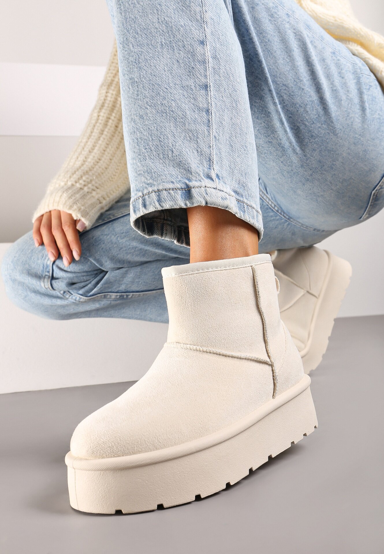  Cizme de zăpadă Bej slip-on cu platformă netedă Irindara