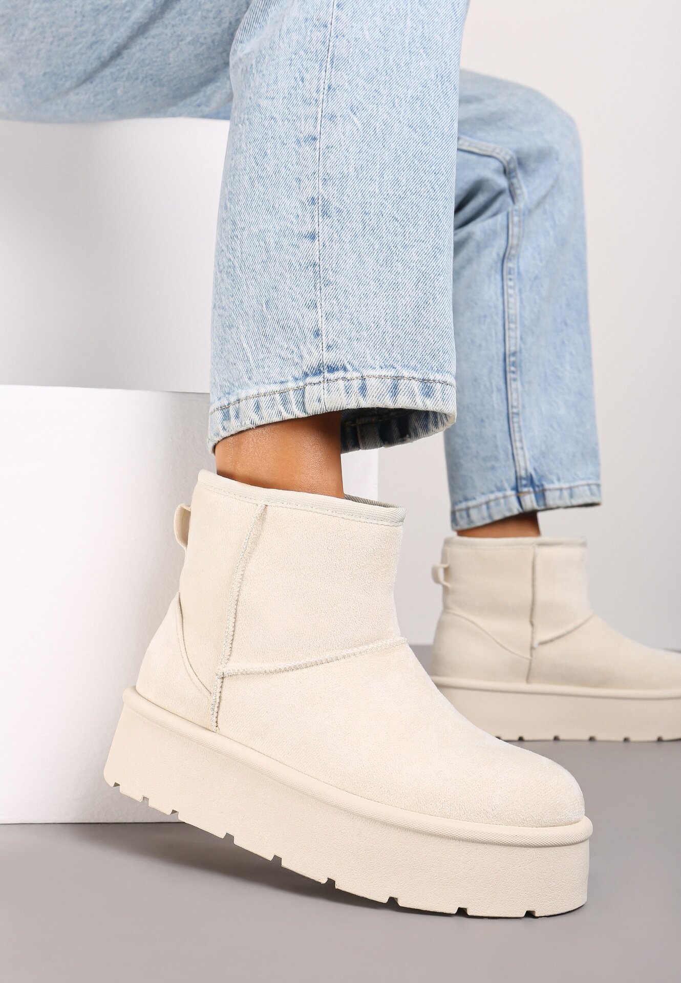  Cizme de zăpadă Bej slip-on cu platformă netedă Irindara