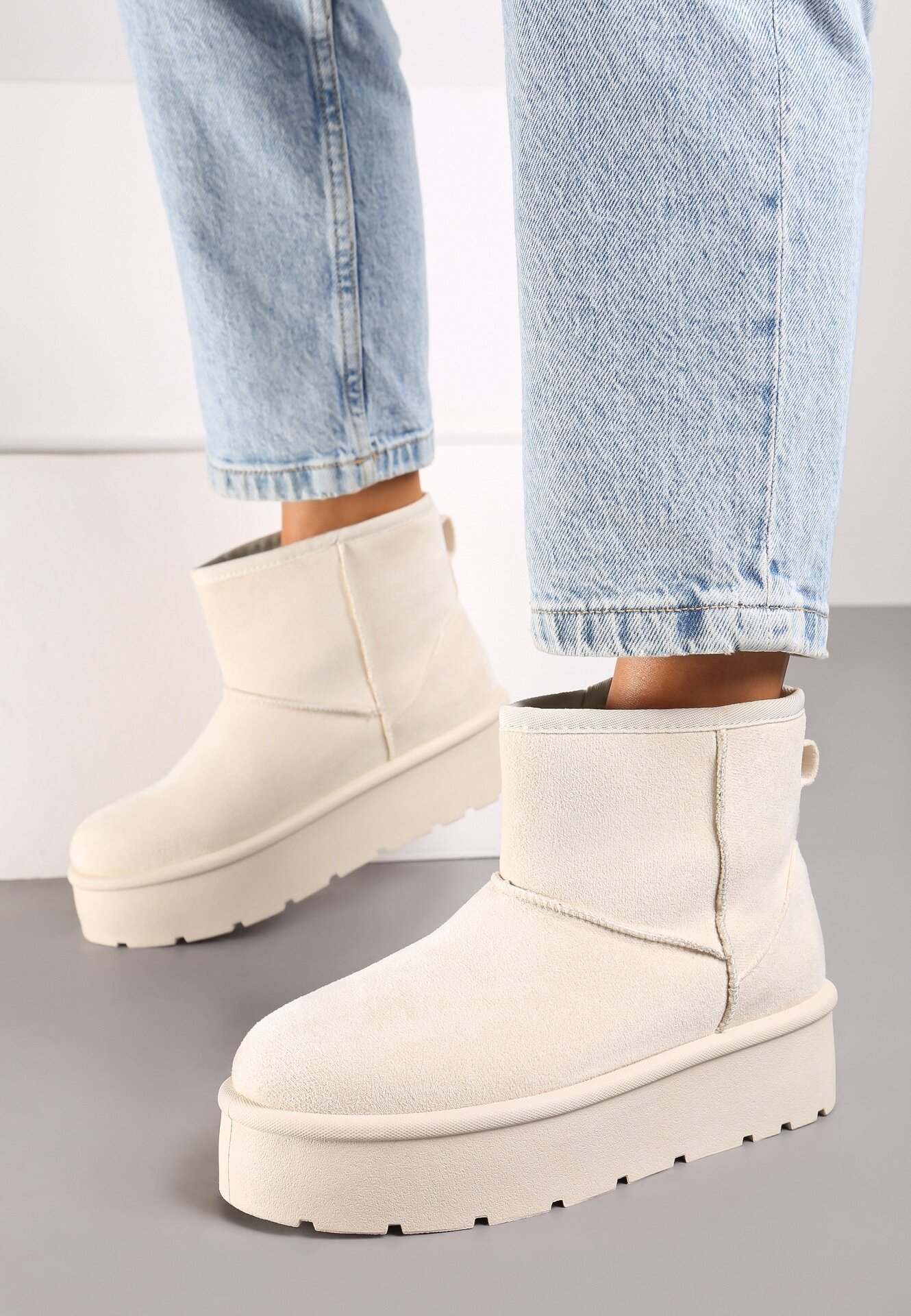  Cizme de zăpadă Bej slip-on cu platformă netedă Irindara