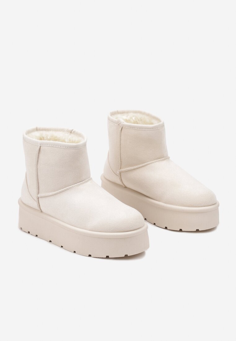 Cizme de zăpadă Bej slip-on cu platformă netedă Irindara