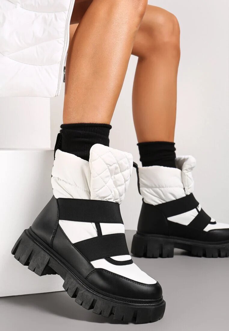  Cizme de zăpadă Negre-Albe Slip-on Matlasate Arjis