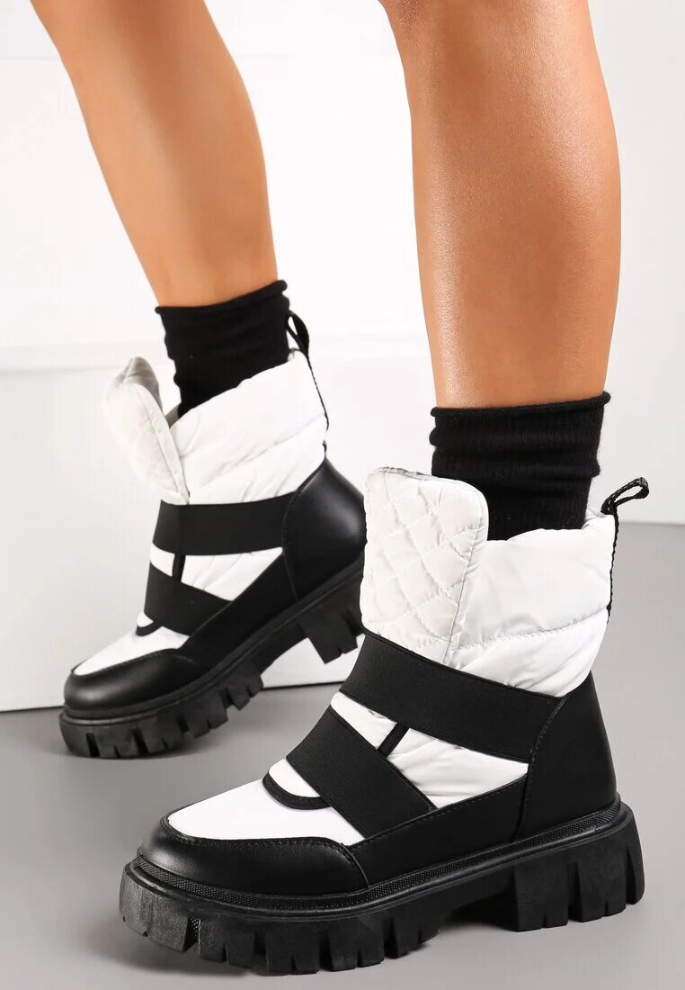  Cizme de zăpadă Negre-Albe Slip-on Matlasate Arjis