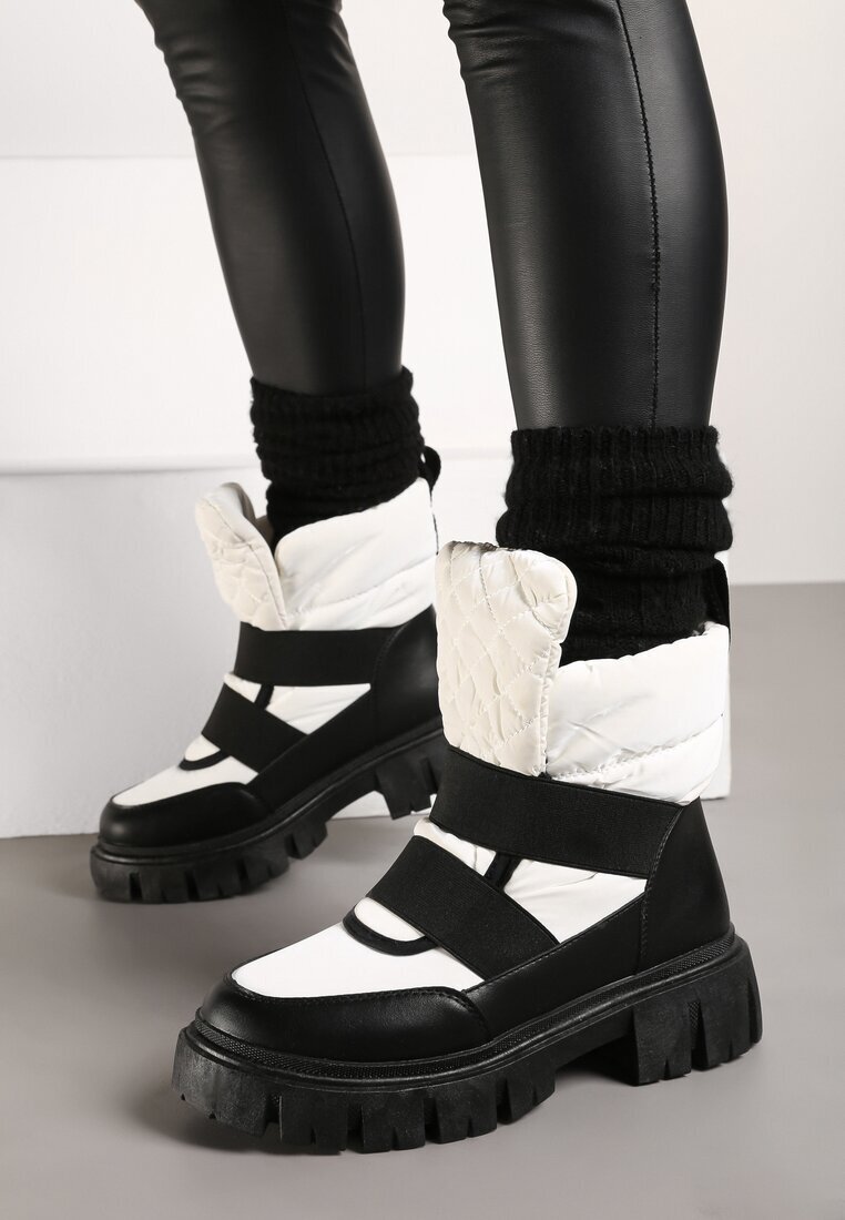  Cizme de zăpadă Negre-Albe Slip-on Matlasate Arjis