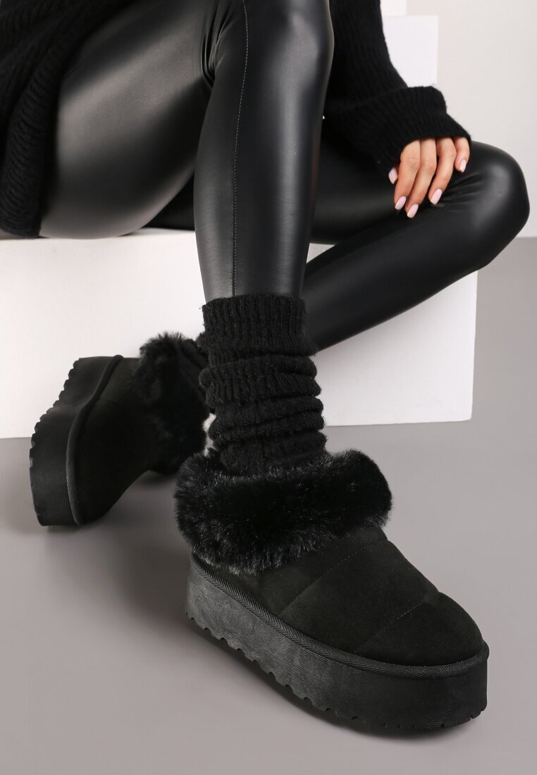  Cizme de zăpadă Negre cu talpă groasă izolate cu blană Tirisha