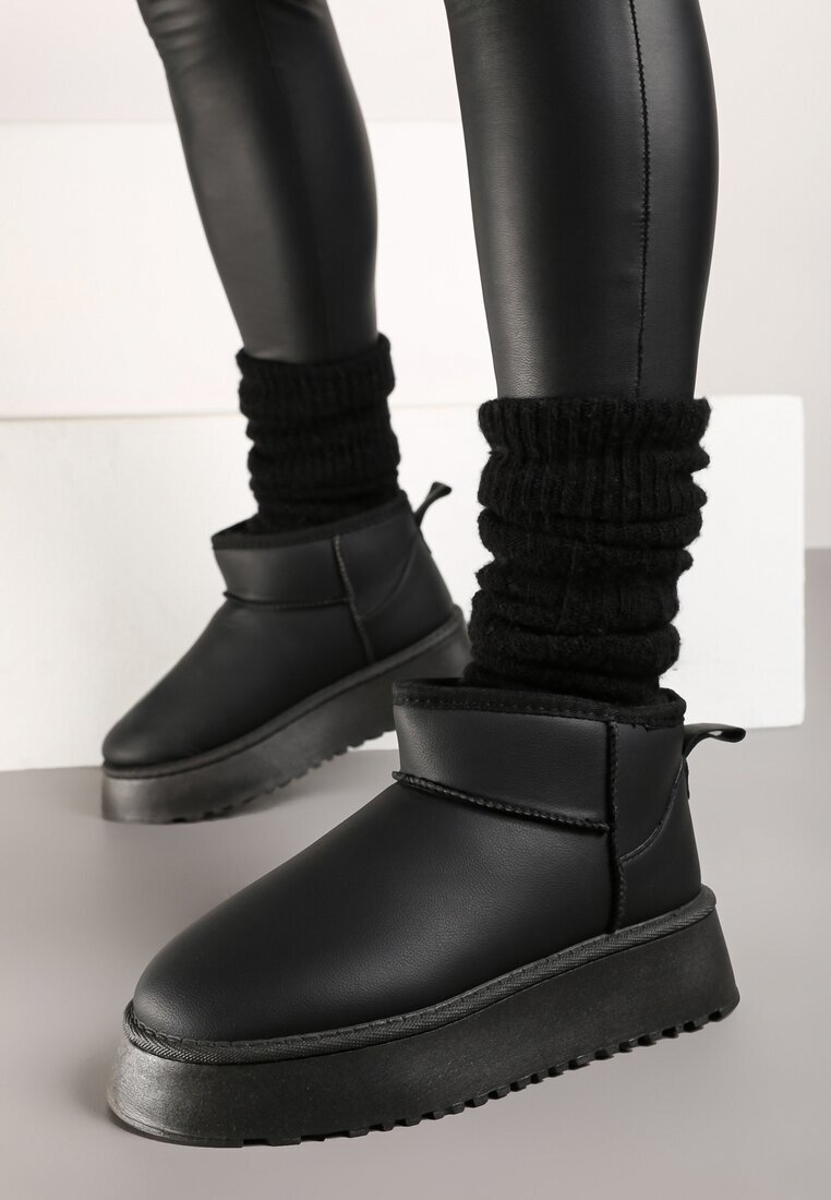  Cizme de zăpadă Negre model slip-on netede casual cu talpă groasă Tinaretia